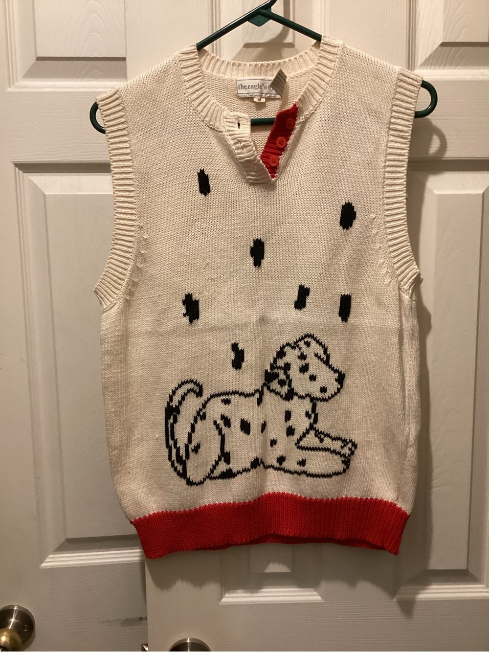 The eagles Sweater vintage sweater - Cream Dalmatian Knit with Red Trim
